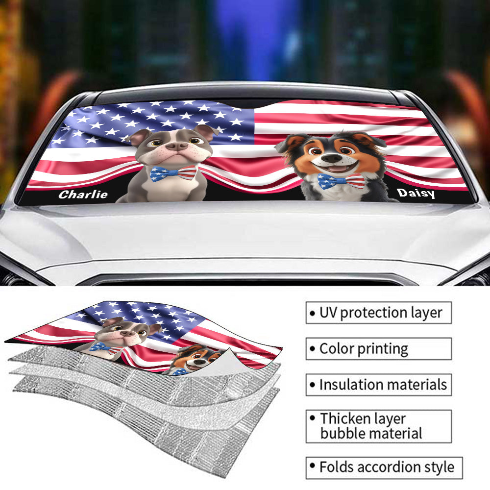 Custom Christmas Birthday Gifts Car Accessories for Dog Parents • Proud American Dogs - Personalized Car Sunshade