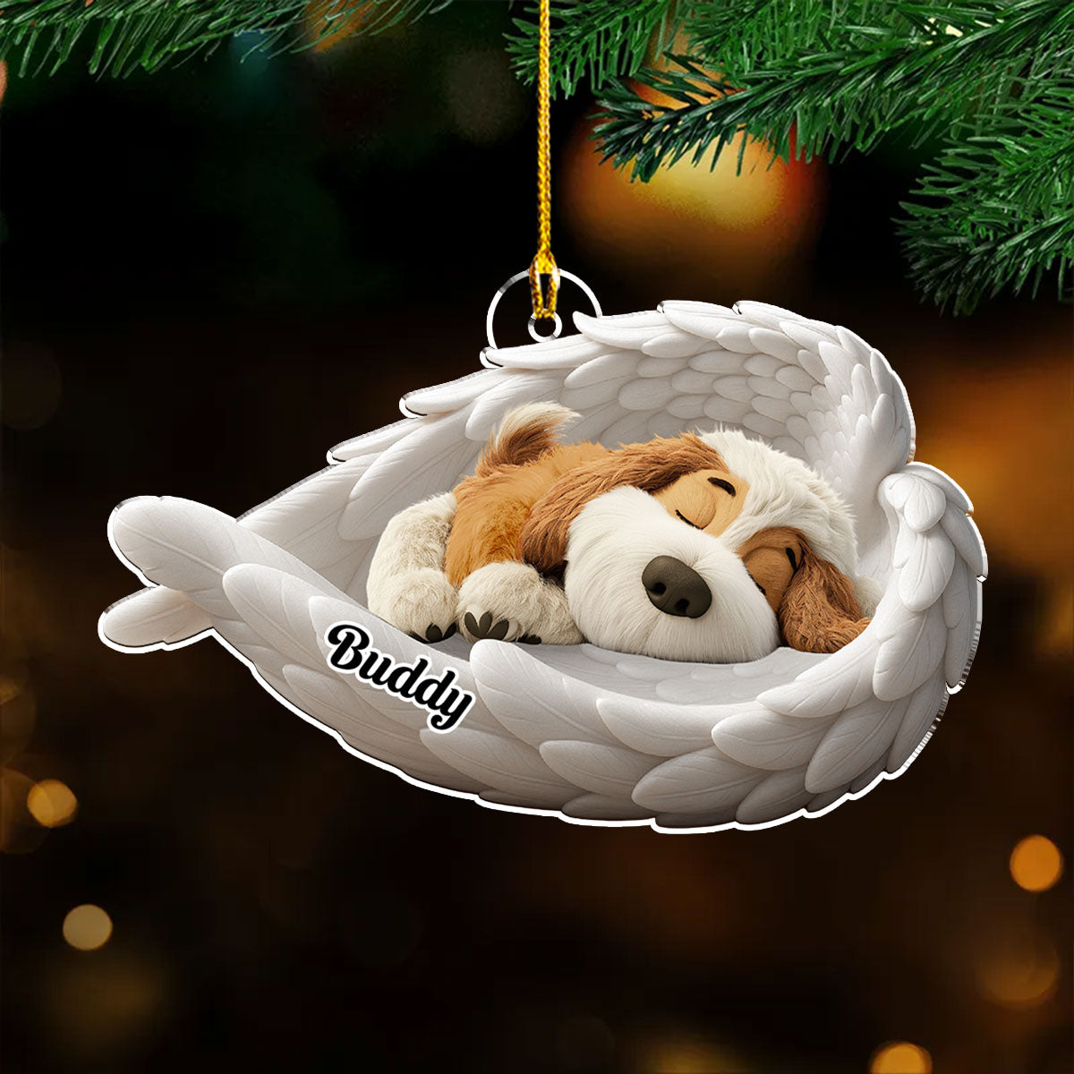 Custom Christmas Memorial Sympathy Gifts For Dogs, Cats • The Wings Of My Dog - Personalized Acrylic Ornament