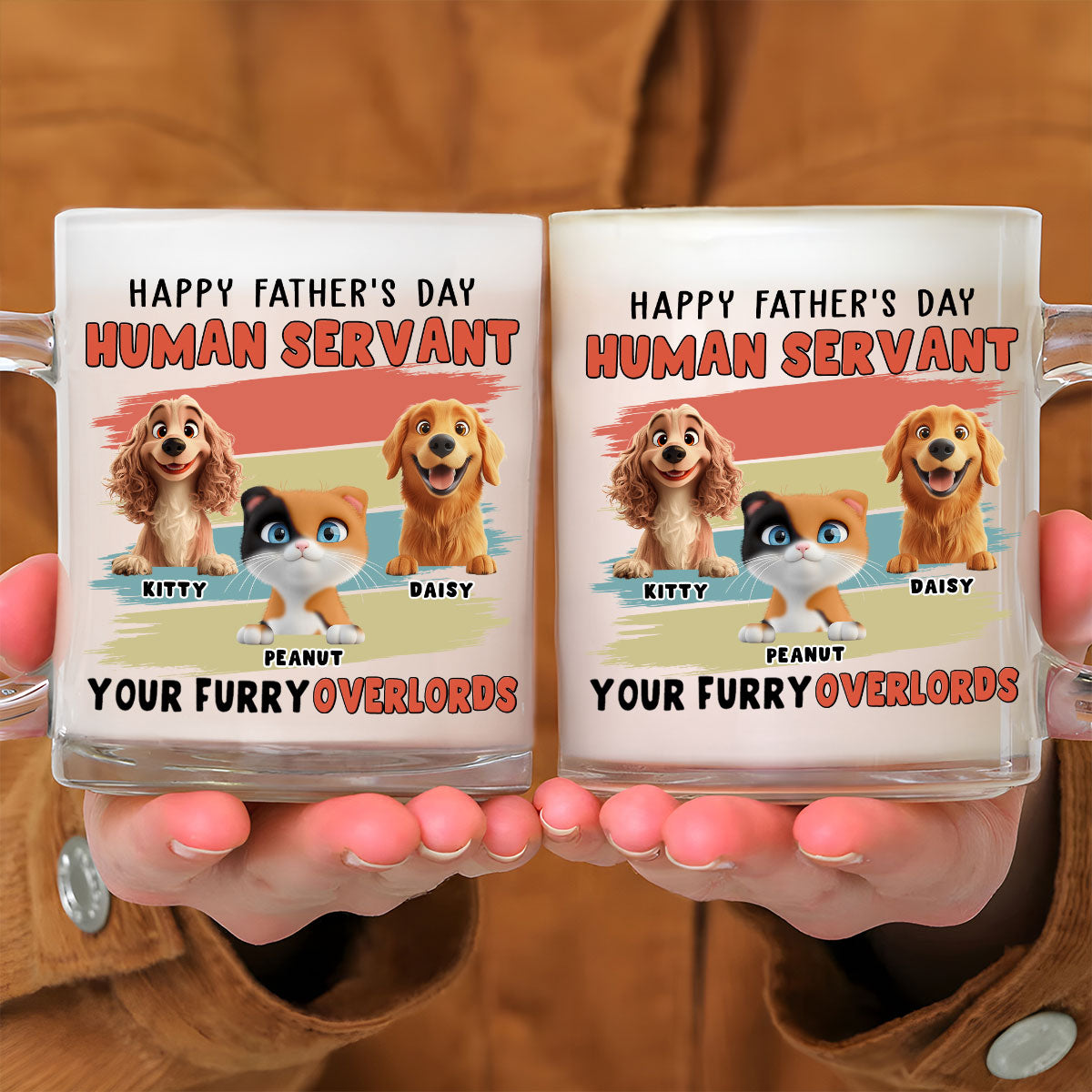 Custom Father's day Birthday Gifts For Dog Dad, Dog Lovers • Your Furry Overlords Pet Ver - Personalized Glass Mug