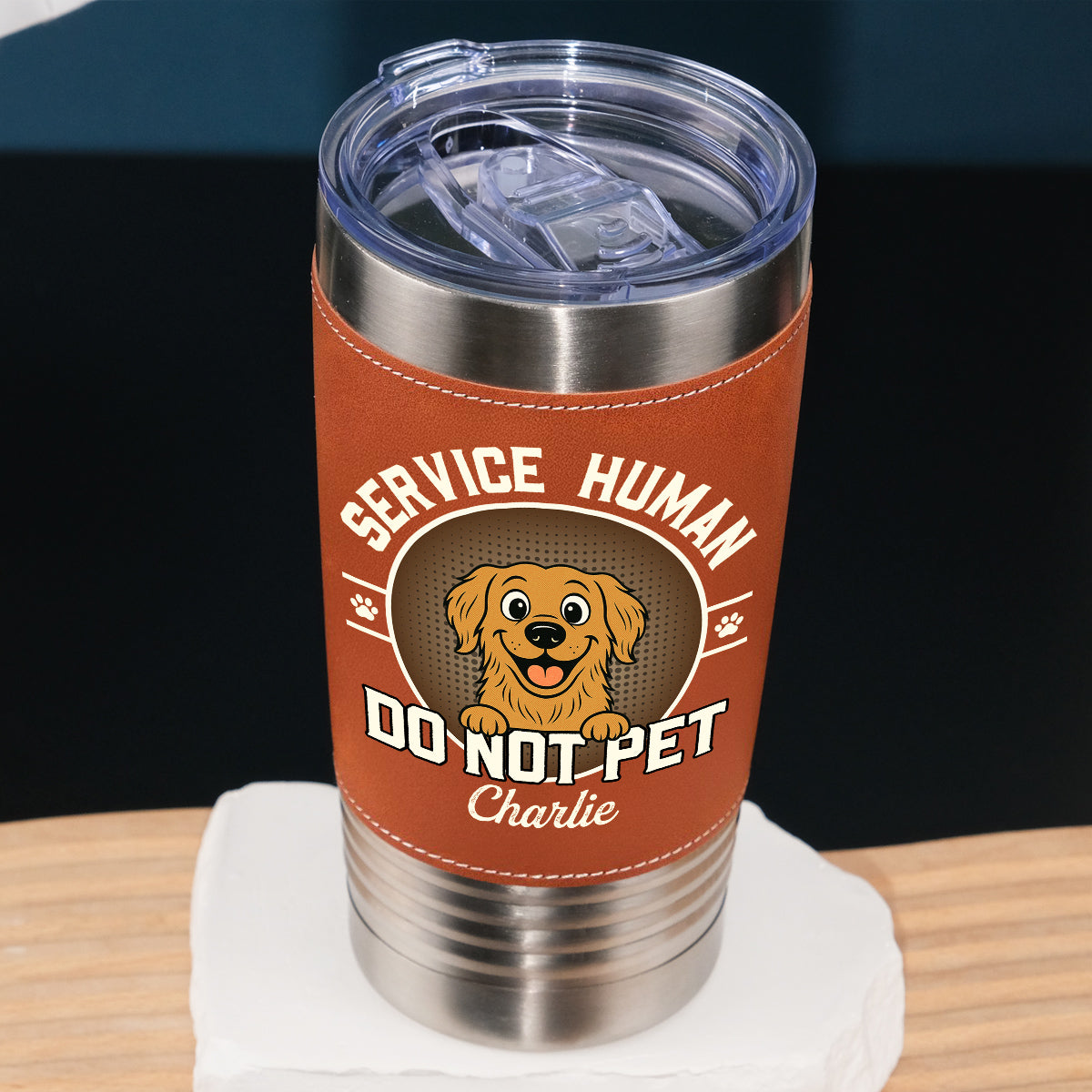 Custom Christmas Birthday Gifts For Dog Lovers • Service Human Logo - Personalized Leather Tumbler