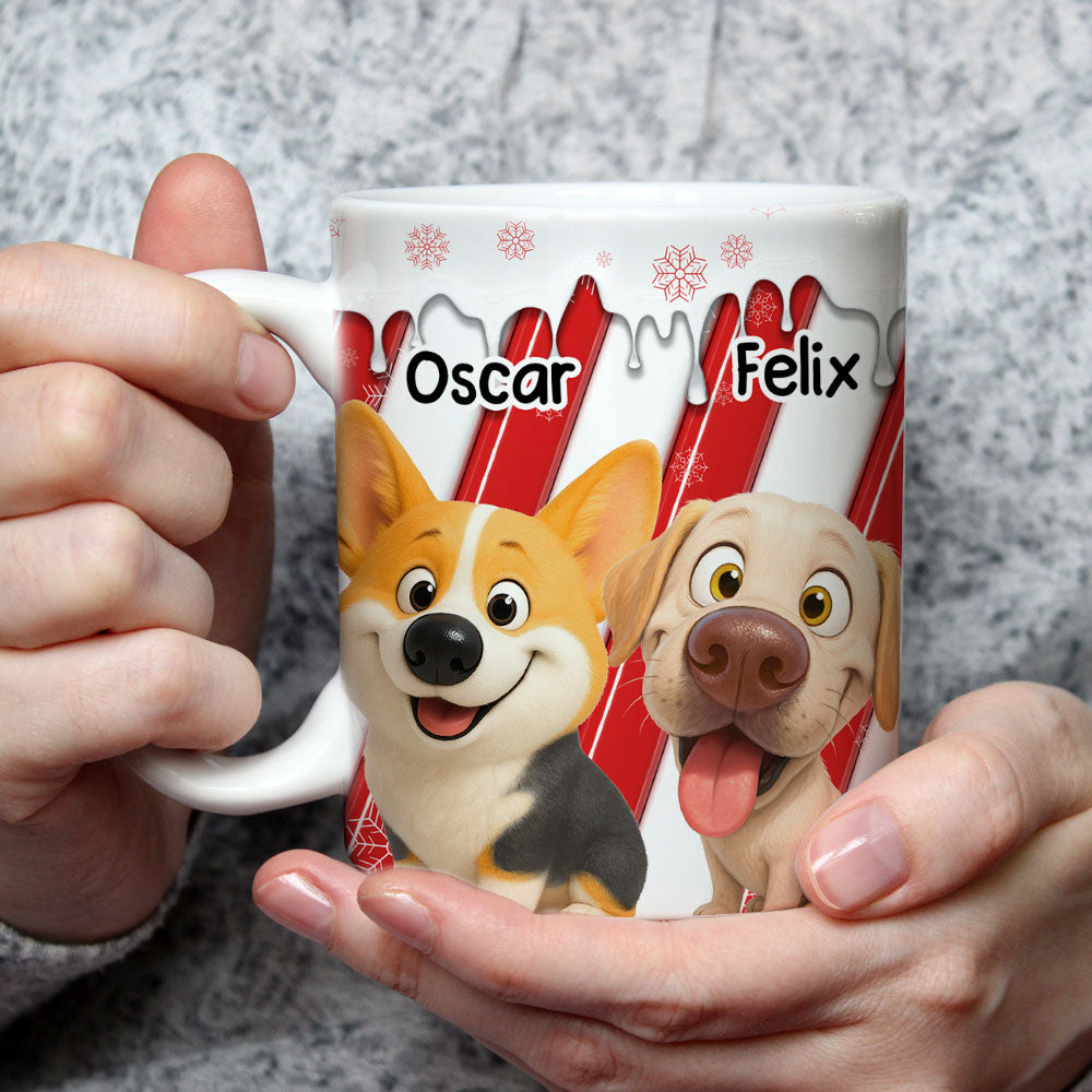Custom Christmas Birthday Gifts For Dog Lovers • Candy Cartoon Dog - Personalized 3D Inflated Effect Coffee Mug