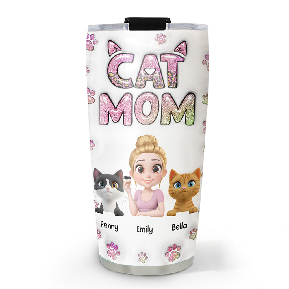 Custom Christmas Birthday Gifts For Cat Mom, Cat Lovers • Cat Mom Lovely Chibi Version 2 - Personalized 3D Inflated Effect Tumbler