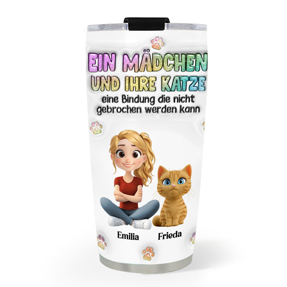 Custom Christmas Birthday Gifts For Cat Mom, Cat Lovers • Ein Mädchen mit ihrer Katze –  Personalisierter 3D-Thermobecher mit aufblasbarem Effekt