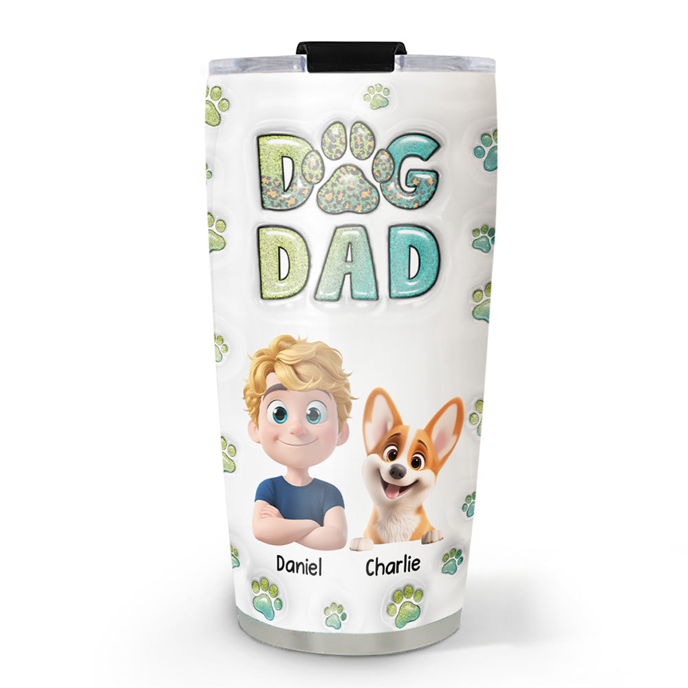 Custom Christmas Birthday Gifts For Dog Dad, Dog Lovers • Dog Dad Handsome Chibi Version 2 - Personalized 3D Inflated Effect Tumbler