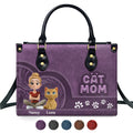 Chibi Cartoon Cat Mom - Personalized Leather Bag