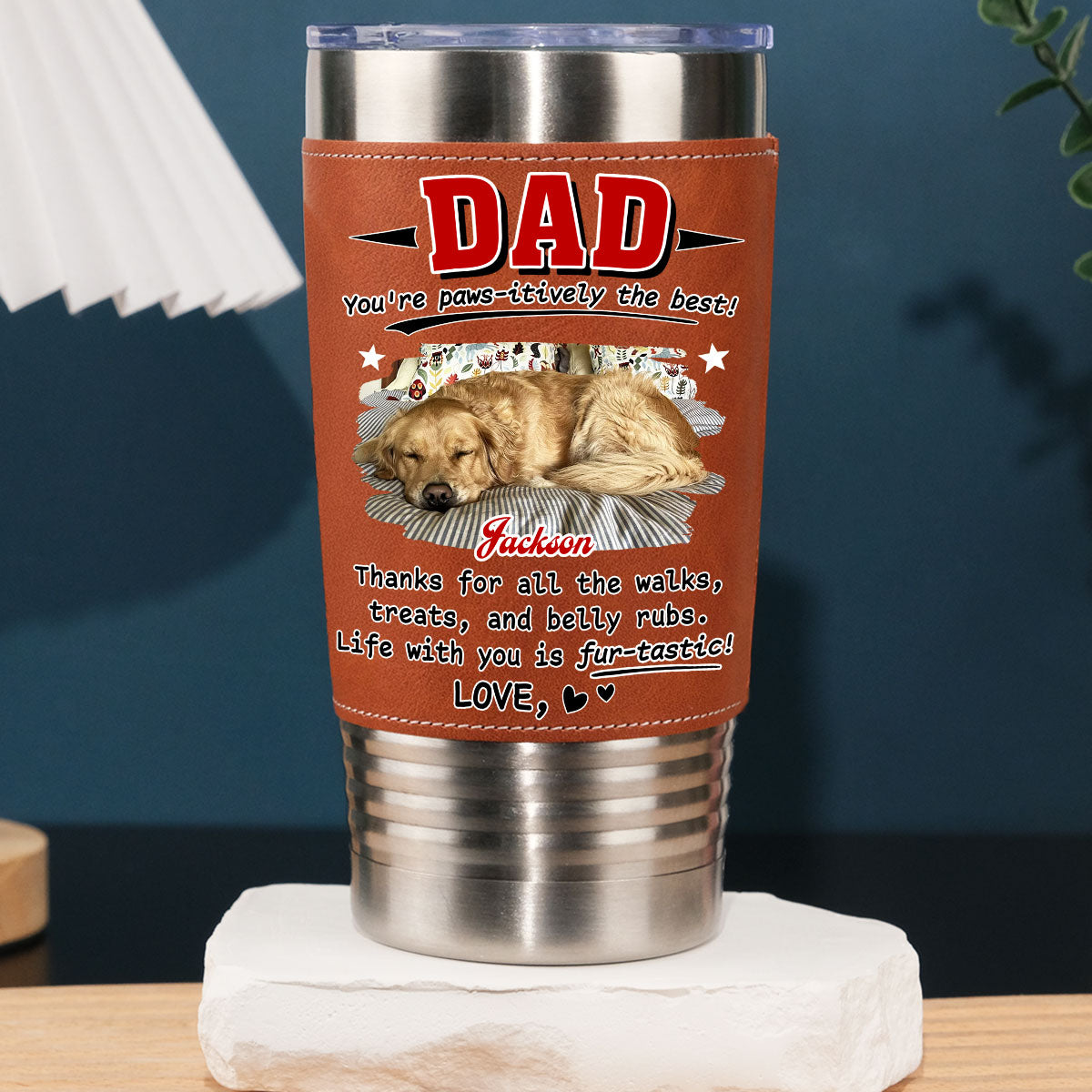 Custom Photo Christmas Birthday Gifts For Dog Lovers • Life Is Fantastic Now Photo - Personalized Leather Tumbler