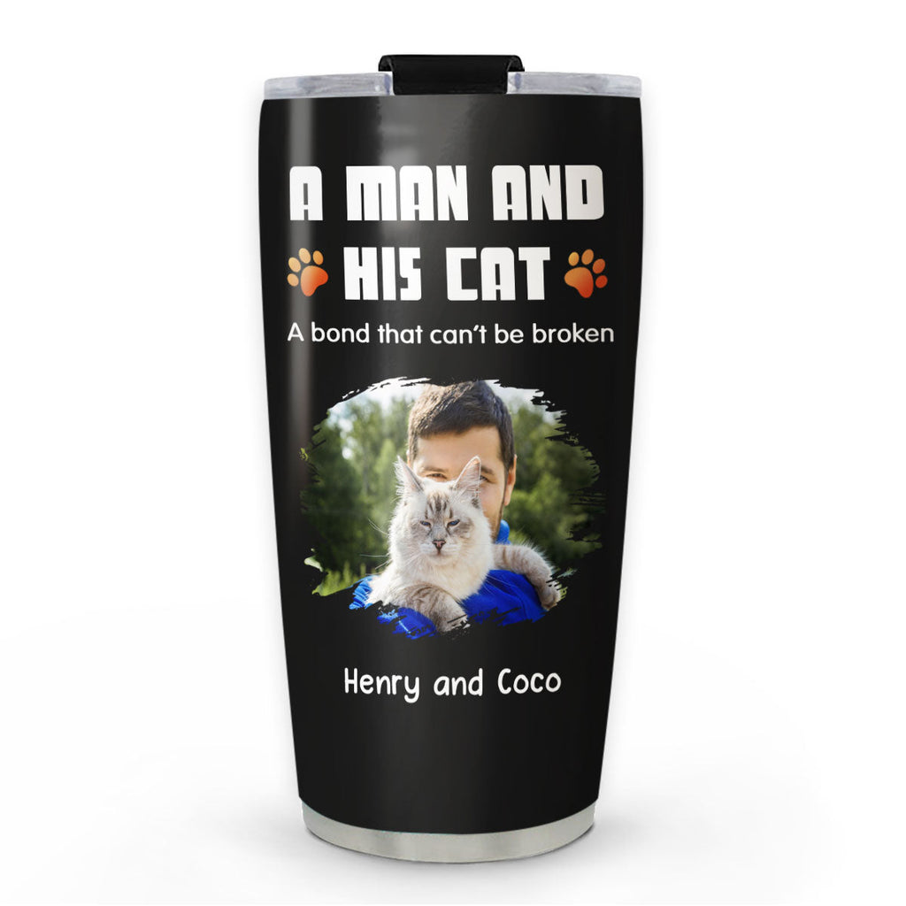 Custom Photo Christmas Birthday Gifts For Cat Lovers • Human And Their Cat Cartoon Christmas Photo - Personalized Tumbler