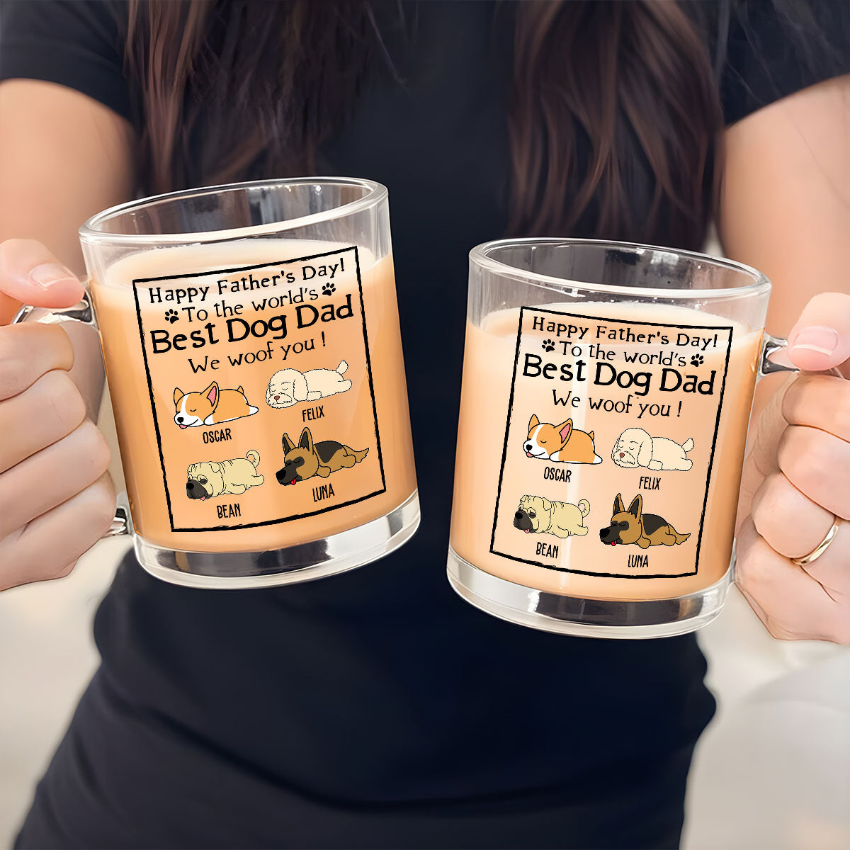 Custom Father's day Birthday Gifts For Dog Dad, Dog Lovers • Happy Dog Dad Mum - Personalized Glass Mug