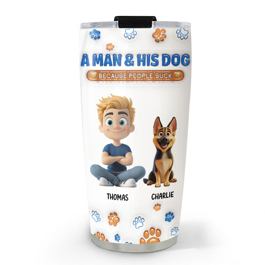 Custom Christmas Birthday Gifts For Dog Dad, Dog Lovers • A Gentleman And His Dog - Personalized 3D Inflated Effect Tumbler