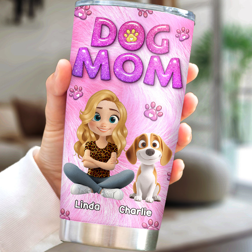 Custom Mother's day Birthday Gifts For Dog Mom, Dog Lovers • Cute Dog Mom - Personalized 3D Inflated Effect Tumbler