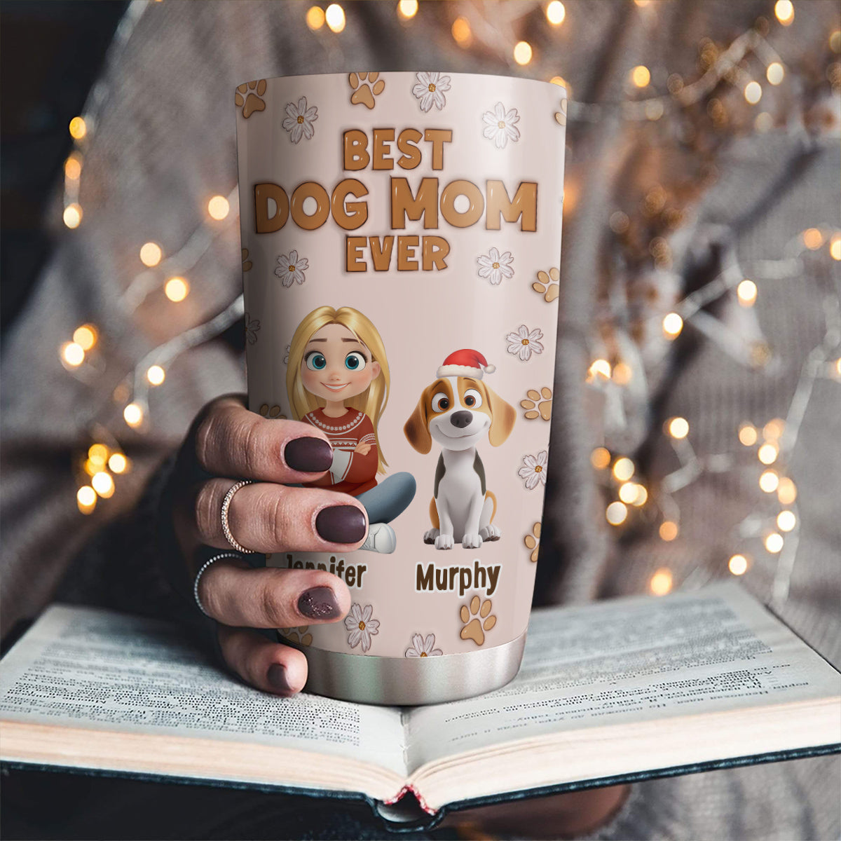 Custom Christmas Birthday Gifts For Dog Mom, Dog Lovers • Charming Girl And Dogs - Personalized 3D Inflated Effect Tumbler