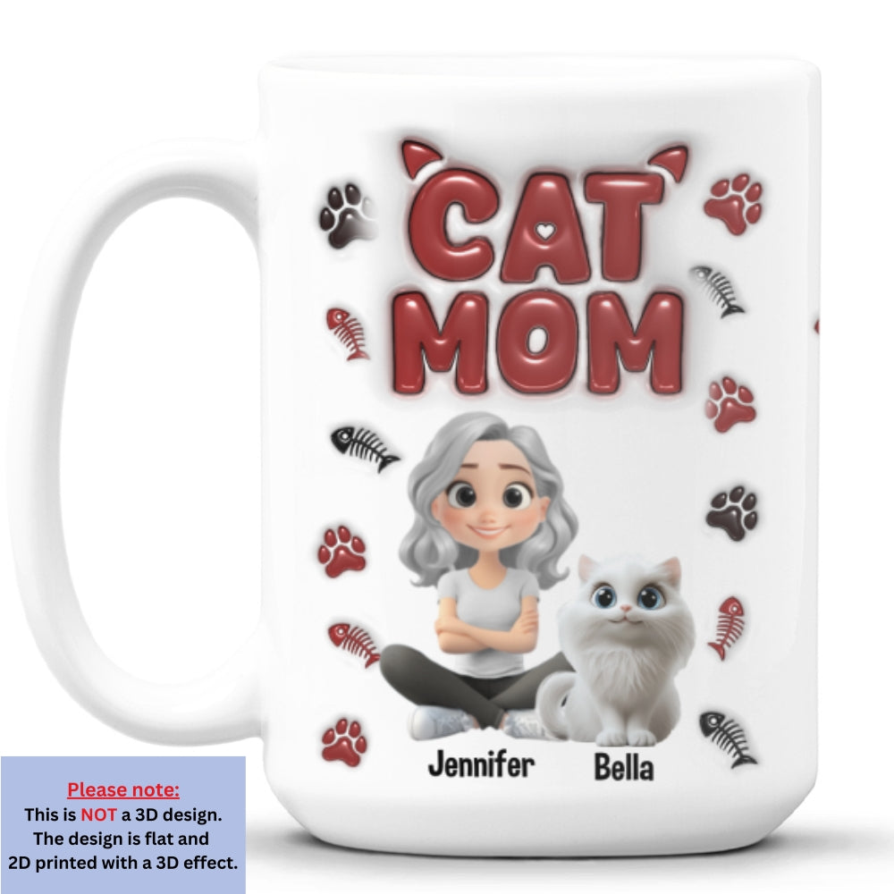 Custom Christmas Birthday Gifts For Cat Mom, Cat Lovers • Lovely Cat Mama - Personalized 3D Inflated Effect Mug