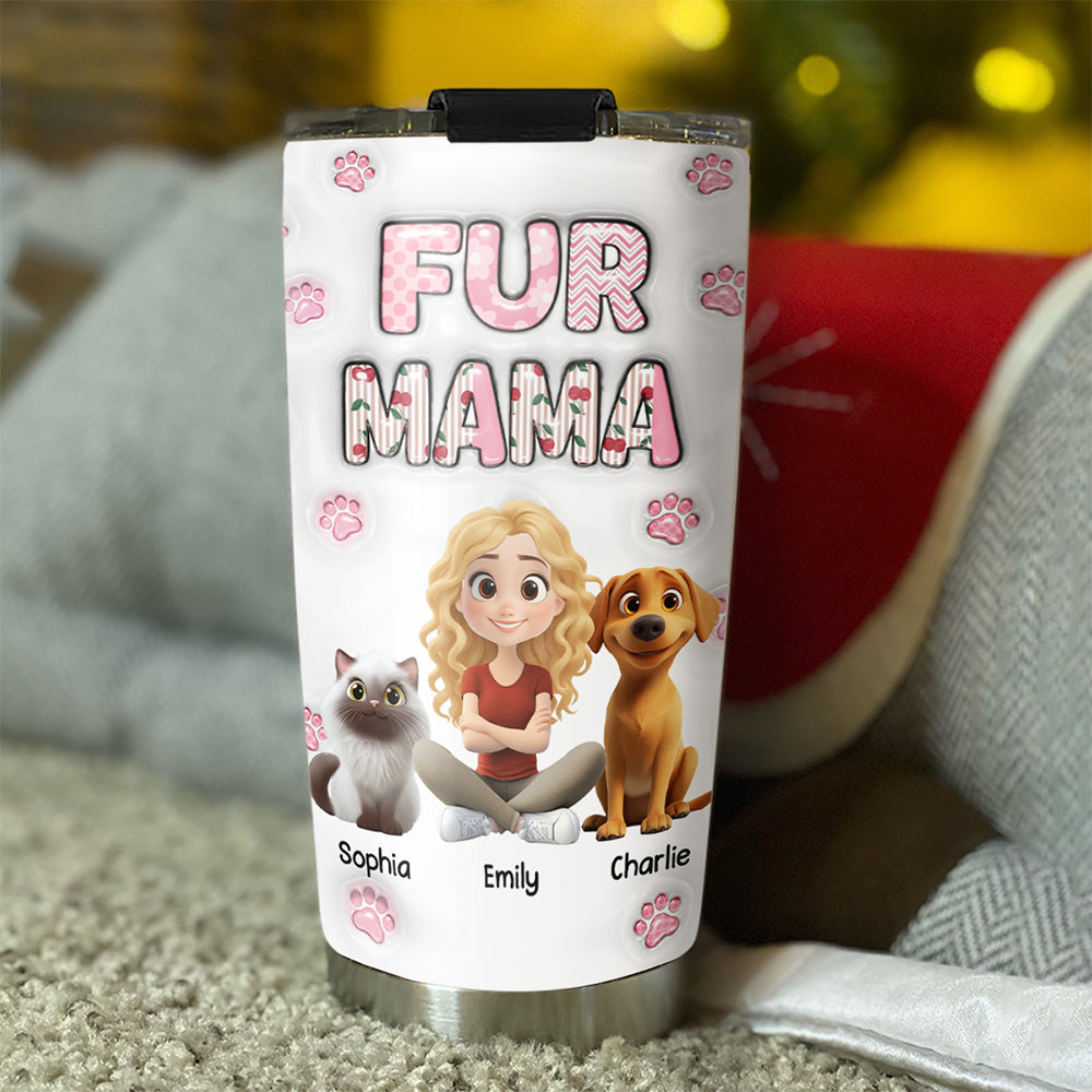 Custom Christmas Birthday Gifts For Pet Mom, Pet Lovers • Cherry On Top Fur Version 2 - Personalized 3D Inflated Effect Tumbler