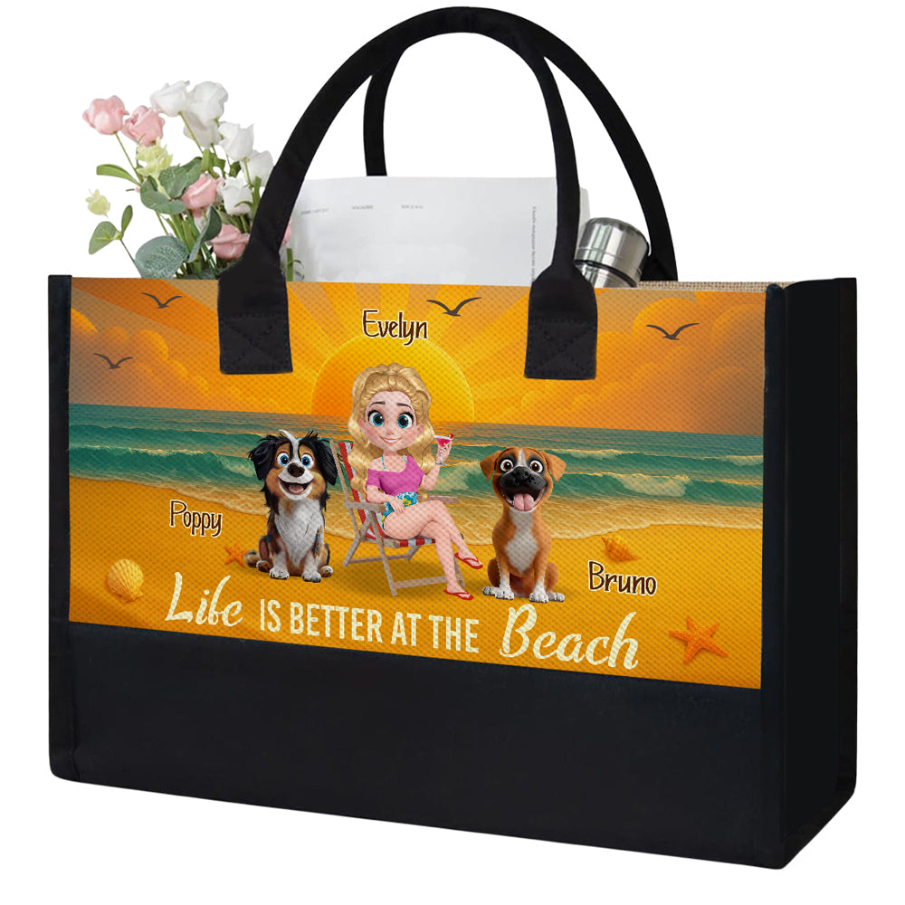 Life Is Better At The Beach With Pet Cartoonize - Personalized Canvas Tote Bag
