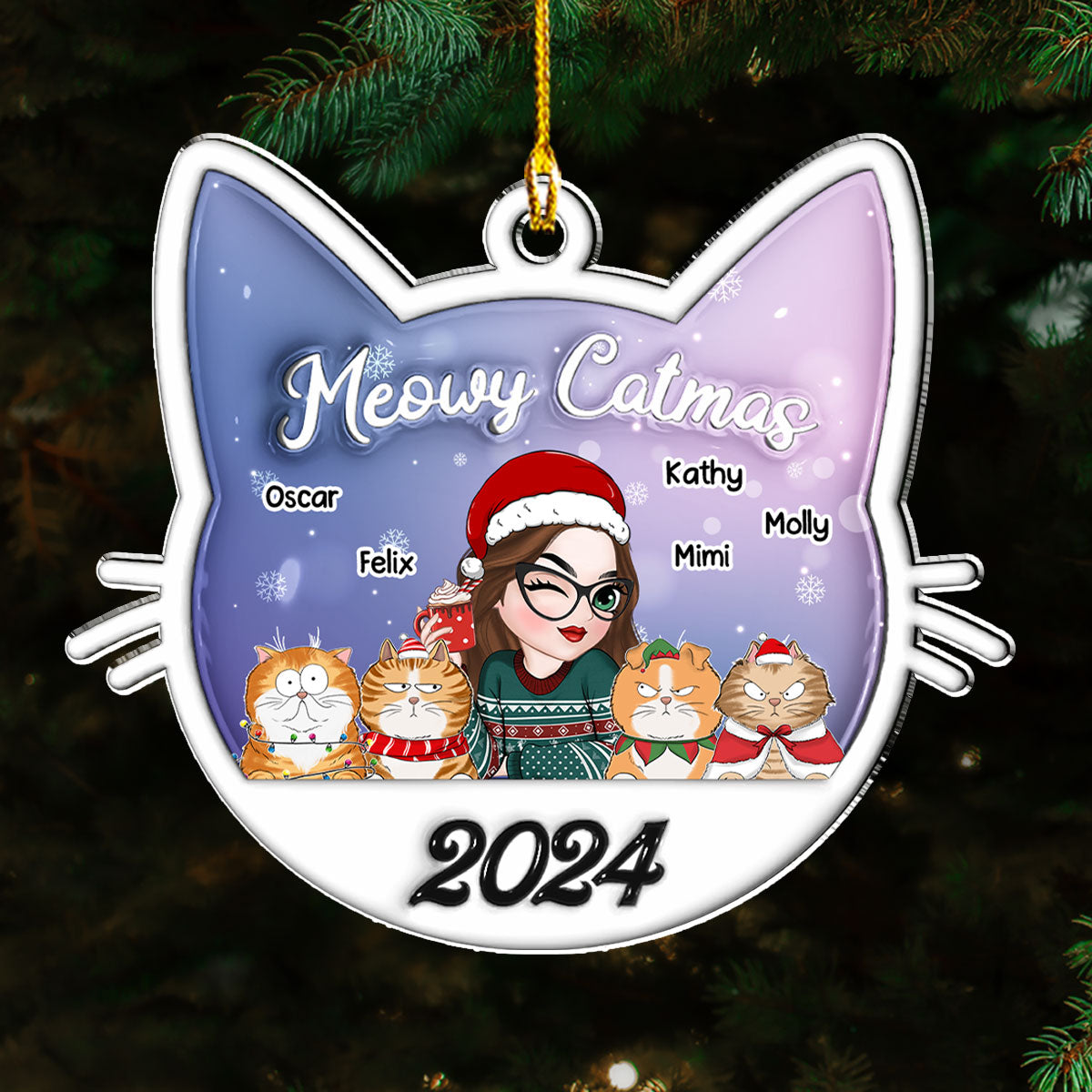 Meowy Catmas Cat Mom - Personalized 3D Inflated Effect Acrylic Ornament