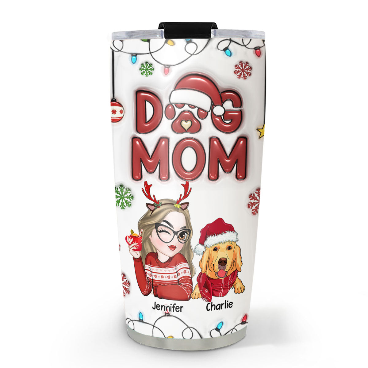 Custom Mother's day Birthday Gifts For Pet Mom, Pet Lovers • Christmas Lovely Dog Mom - Personalized 3D Inflated Effect Tumbler