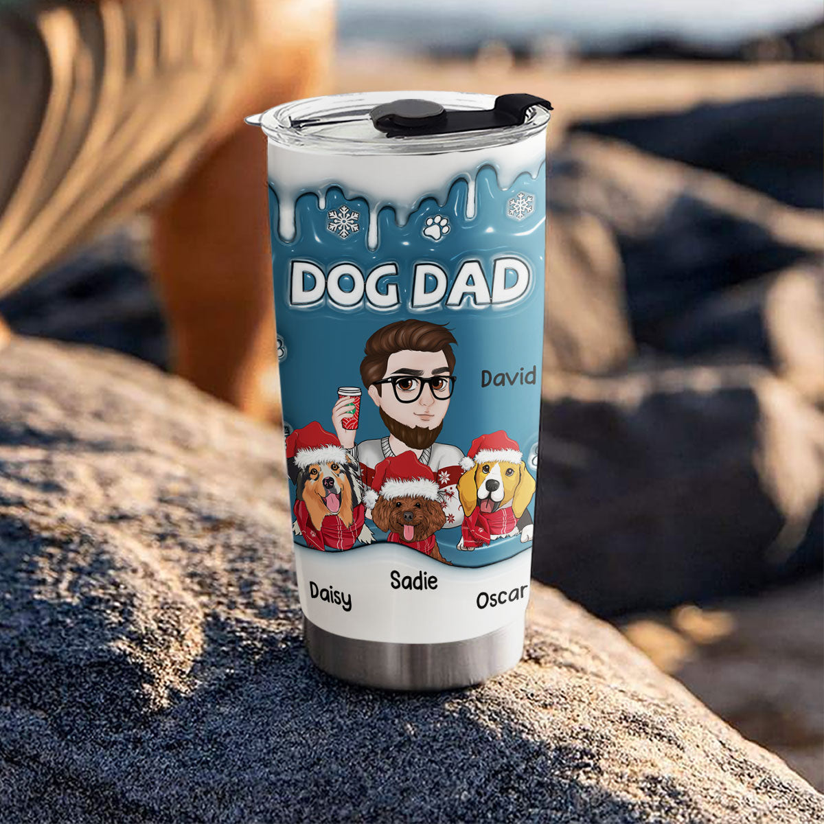 Custom Mother's day Birthday Gifts For Pet Mom, Pet Lovers • Christmas Mom Dad Of Dogs Ver 2 - Personalized 3D Inflated Effect Tumbler