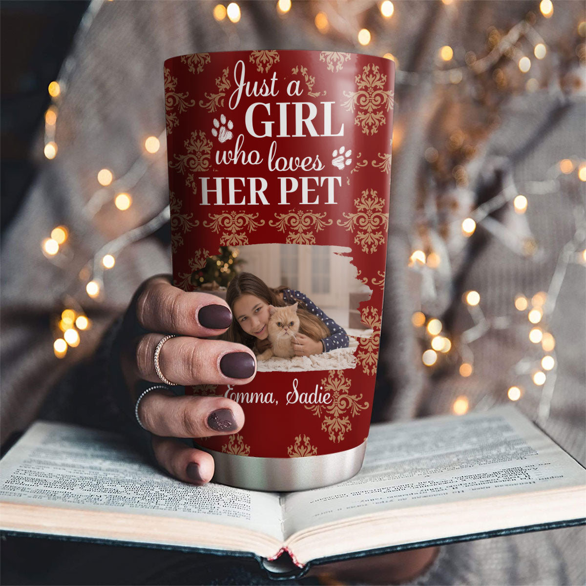 Custom Photo Christmas Birthday Gifts For Pet Mom, Pet Lovers • Toile Pet Cartoon Christmas Photo - Personalized Tumbler