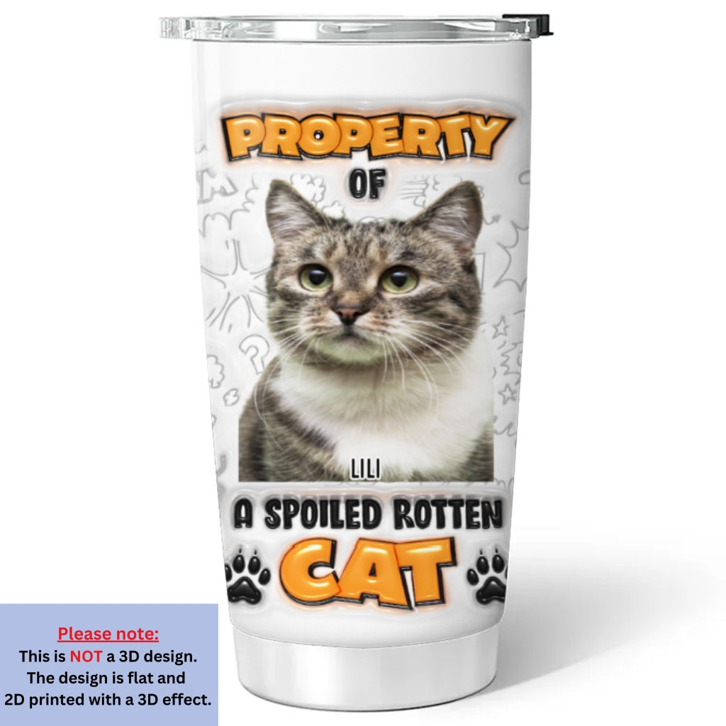 Custom Photo Christmas Birthday Gifts For Dog Lovers • Property Of Chunky Cat Photo - Personalized 3D Inflated Effect Tumbler