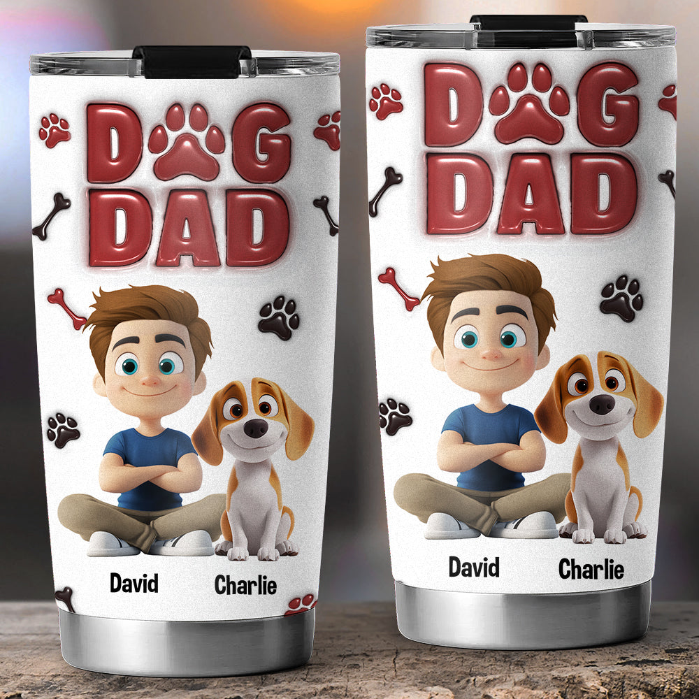 Custom Christmas Birthday Gifts For Dog Dad, Dog Lovers • Handsome Dog Daddy - Personalized 3D Inflated Effect Tumbler