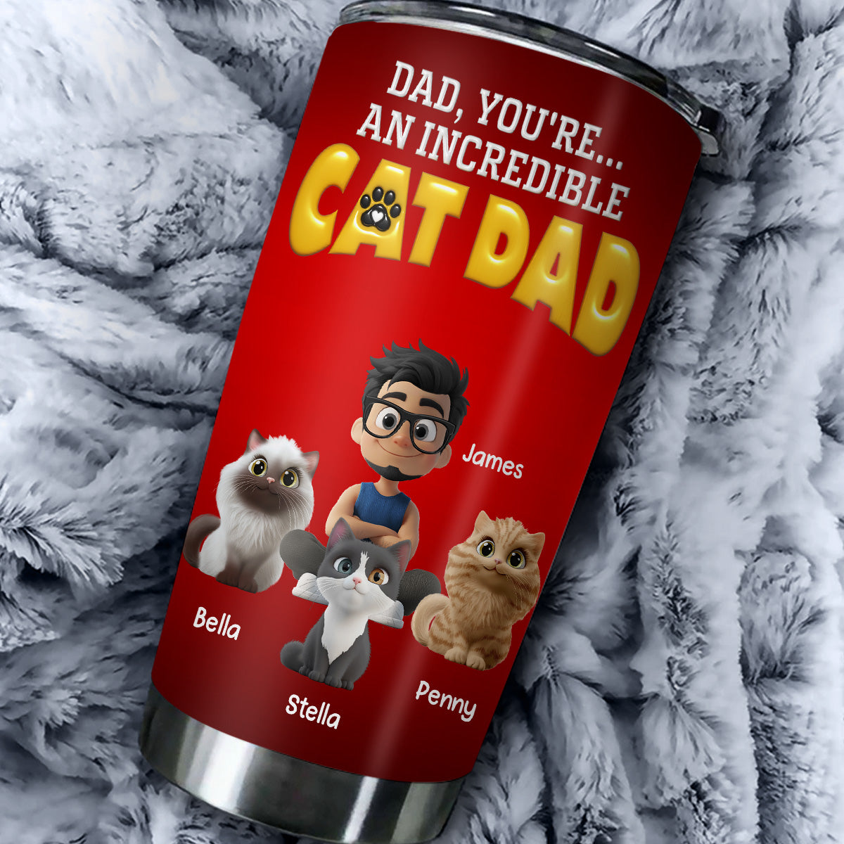 Custom Father's day Birthday Gifts For Cat Dad, Cat Lovers • You Are An Awesome Cat Dad - Personalized 3D Inflated Effect Tumbler