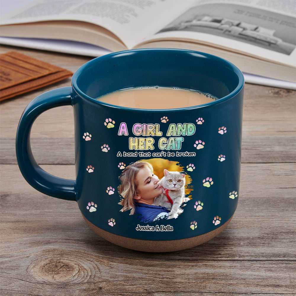 Custom Photo Christmas Birthday Gifts For Cat Mom, Cat Lovers • A Girl And Her Cat Photo - Personalized Pottery Mug