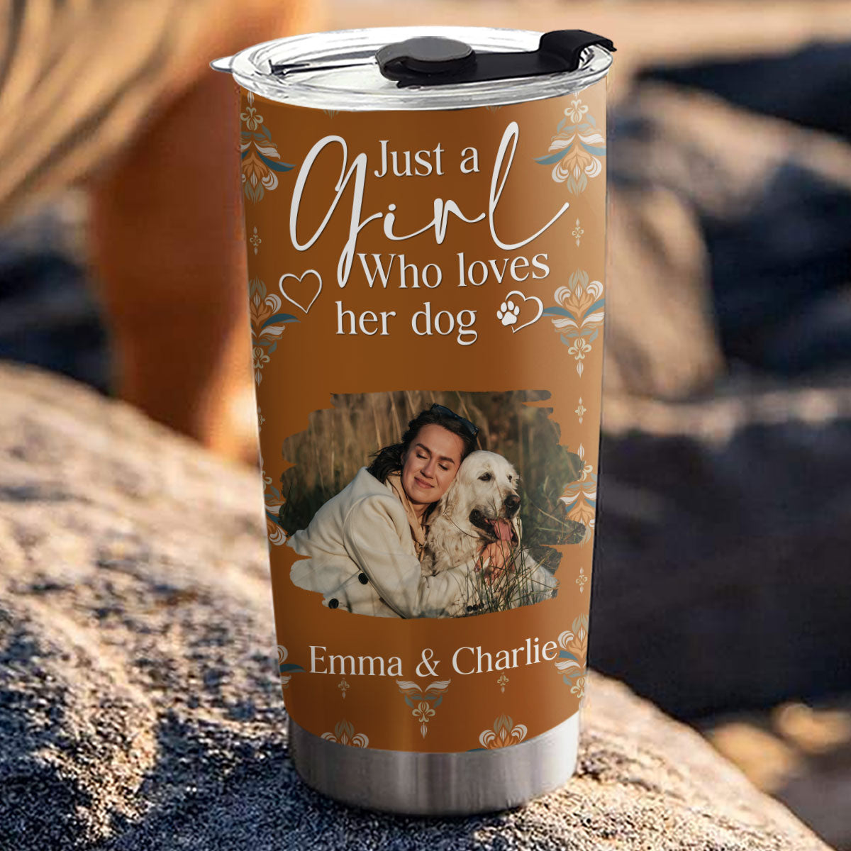 Custom Photo Christmas Birthday Gifts For Dog Mom, Dog Lovers • Stay Here With Dogs Photo - Personalized Tumbler