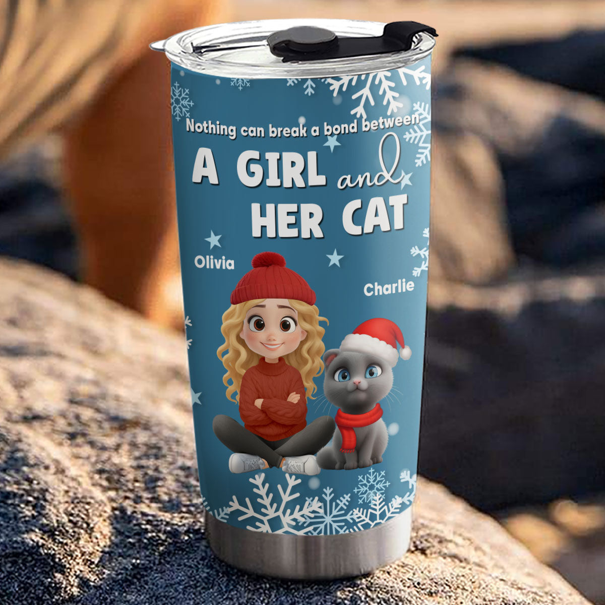 Custom Christmas Birthday Gifts For Cat Mom, Cat Lovers • White Christmas With Cats - Personalized Tumbler