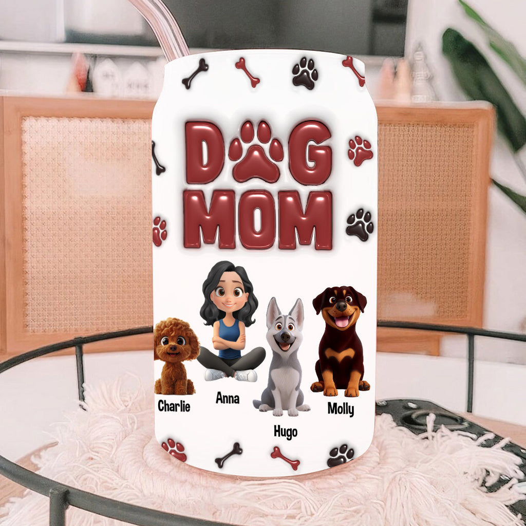 Lovely Dog Mama - Personalized 3D Inflated Effect Glass Can