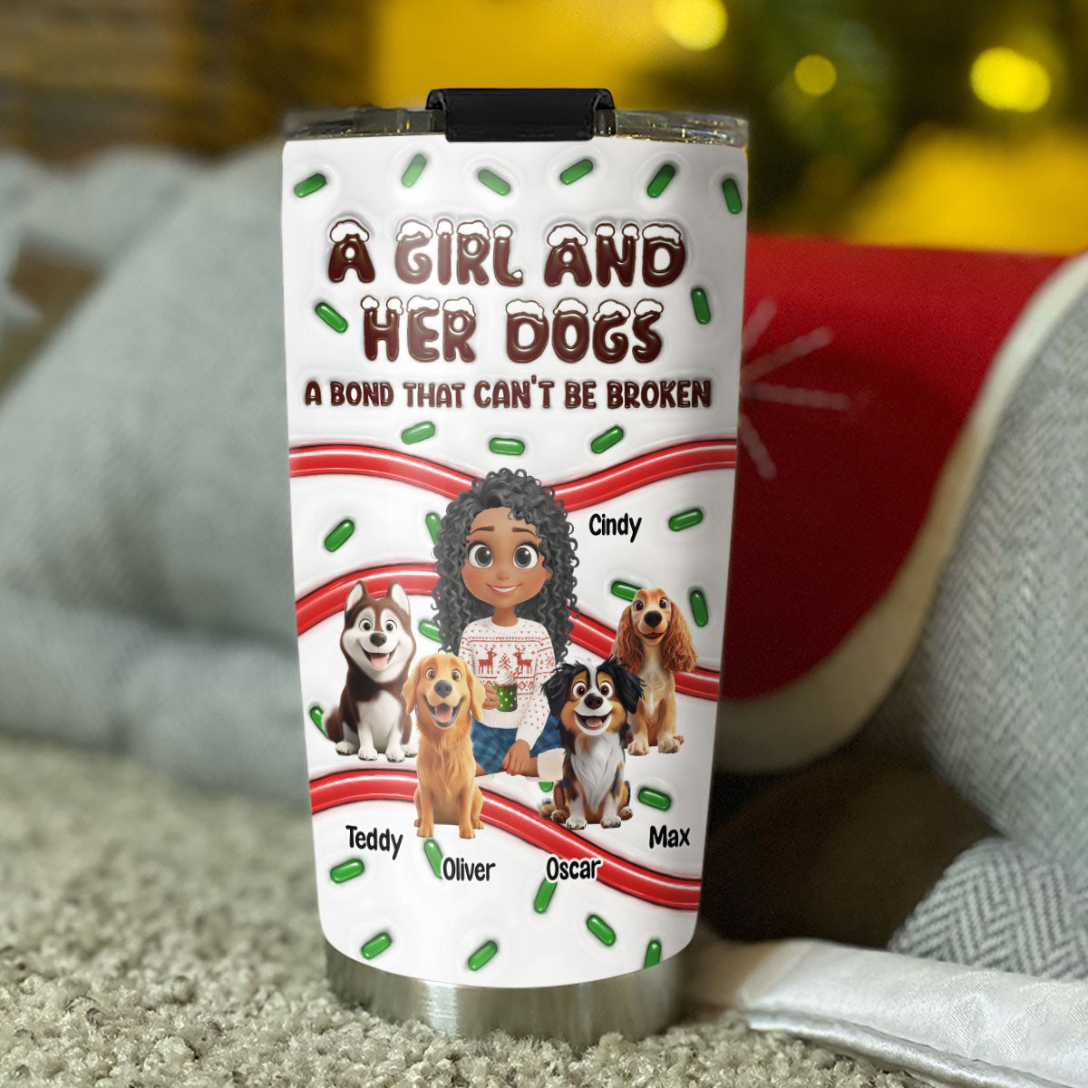Custom Christmas Birthday Gifts For Dog Mom, Dog Lovers • A Bond - Personalized 3D Inflated Effect Tumbler