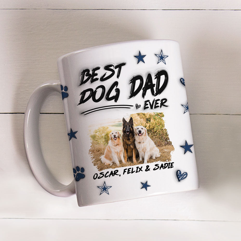Custom Photo Christmas Birthday Gifts For Pet Dad, Pet Lovers • Best Dog Dad Line Photo - Personalized 3D Inflated Effect Mug