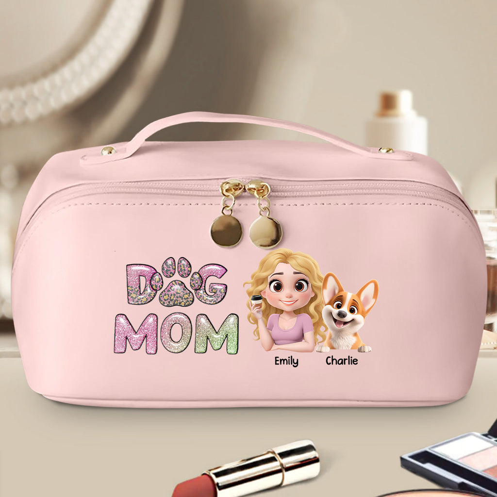 Dog Mom Lovely Chibi - Personalized Leather Makeup Bag