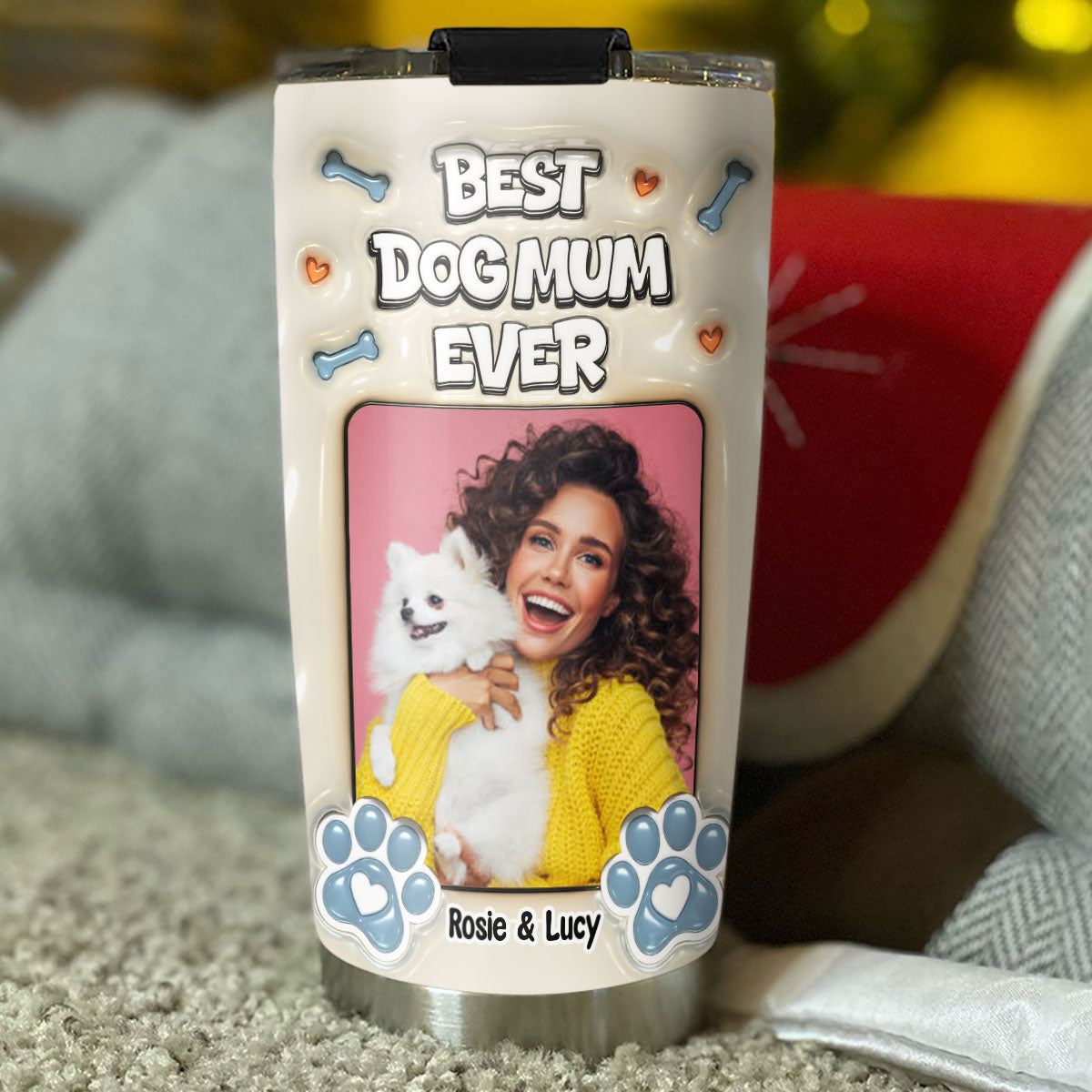 Custom Photo Mother's day Birthday Gifts For Dog Mom, Dog Lovers • Proud Lovely Dog Mom Ver Photo - Personalized 3D Inflated Effect Tumbler