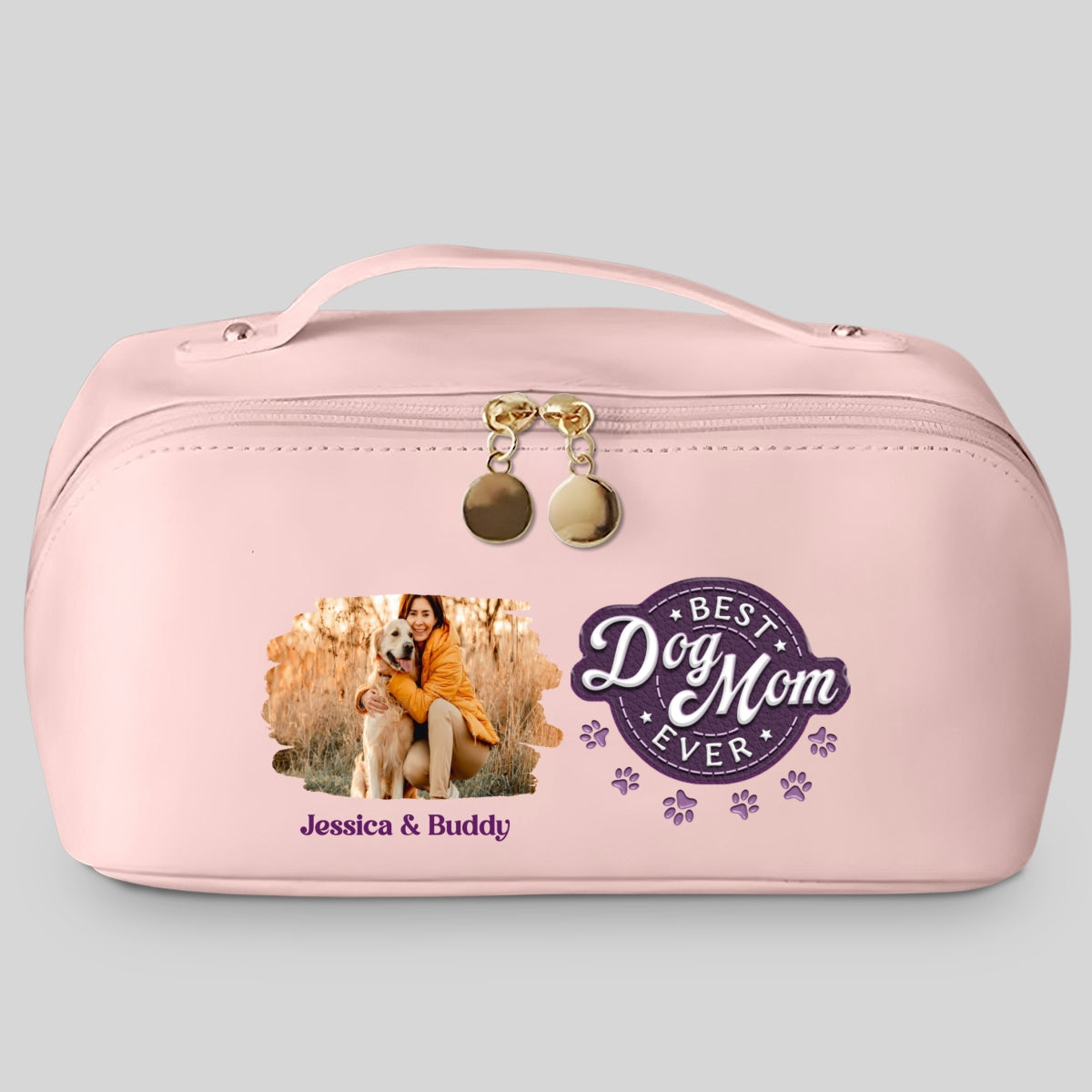 Best Dog Mom In The World Photo - Personalized Leather Makeup Bag
