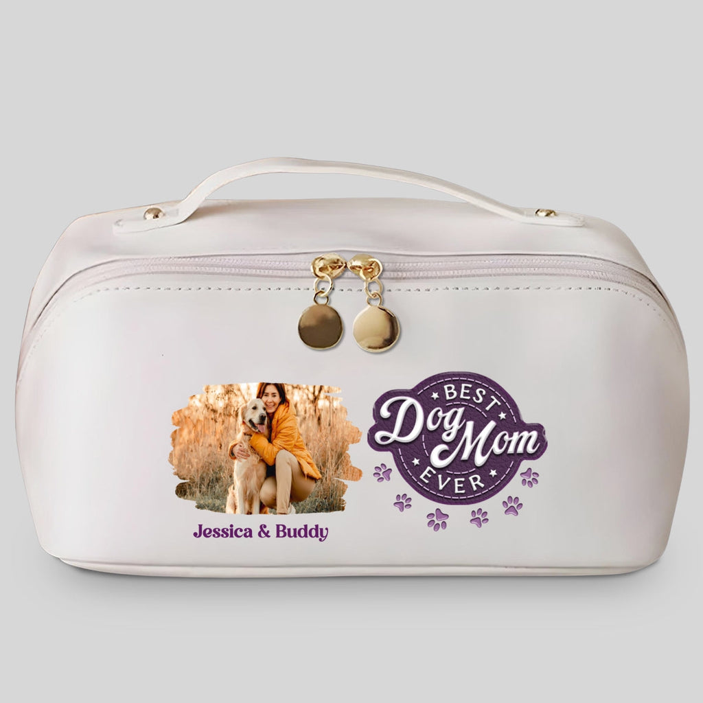 Best Dog Mom In The World Photo - Personalized Leather Makeup Bag