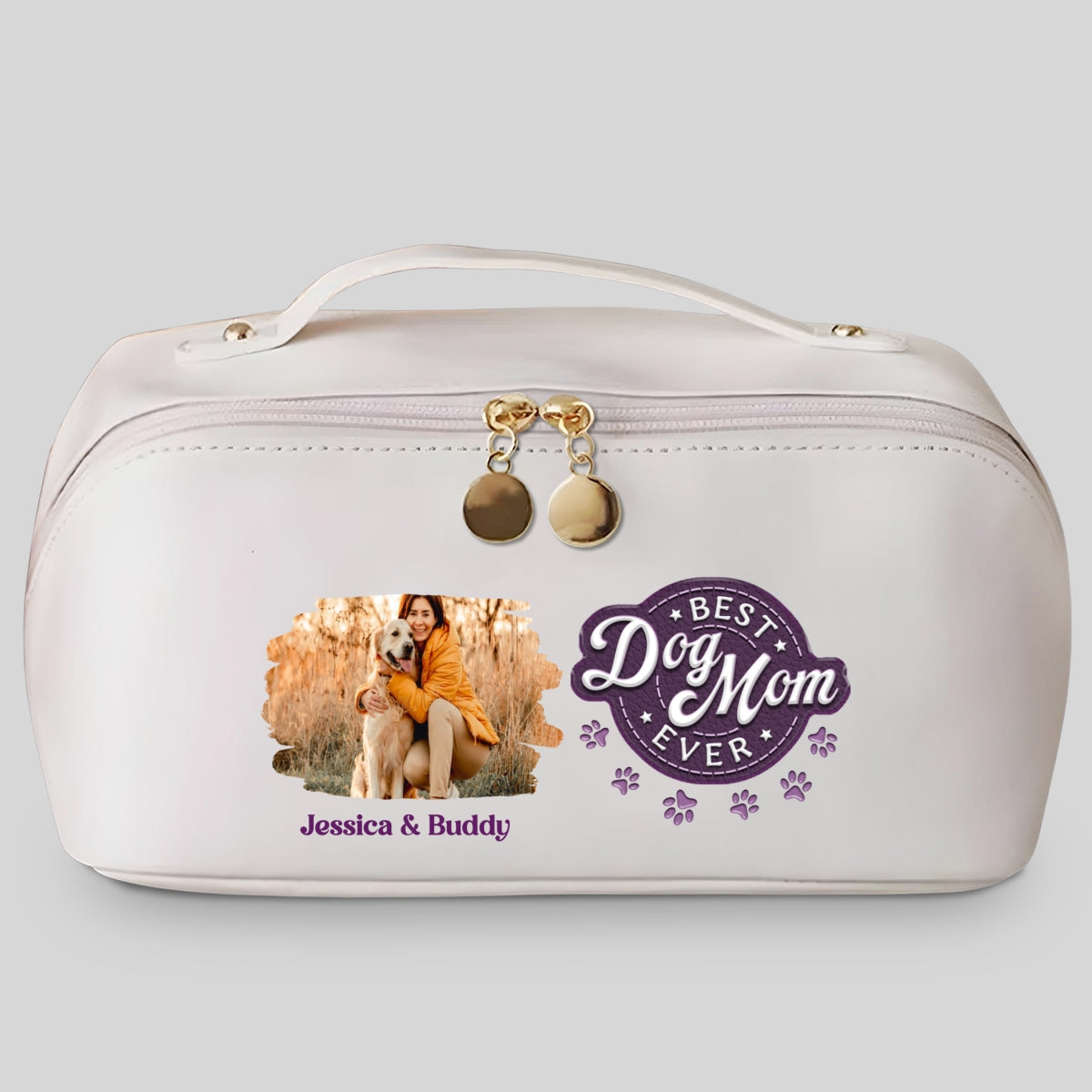 Best Dog Mom In The World Photo - Personalized Leather Makeup Bag