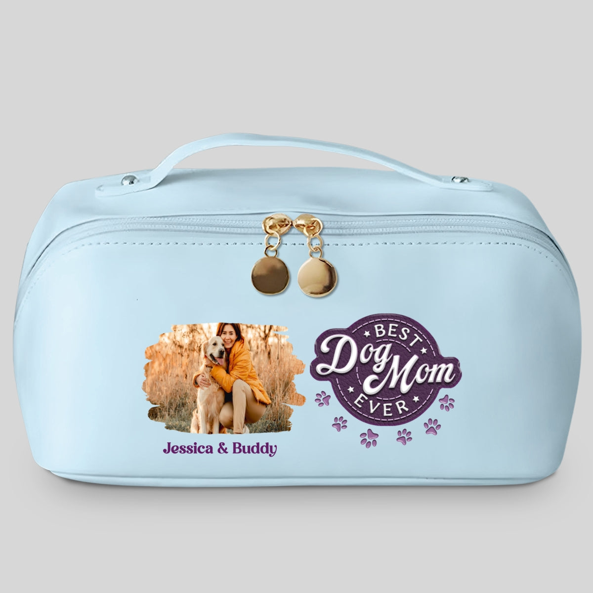 Best Dog Mom In The World Photo - Personalized Leather Makeup Bag