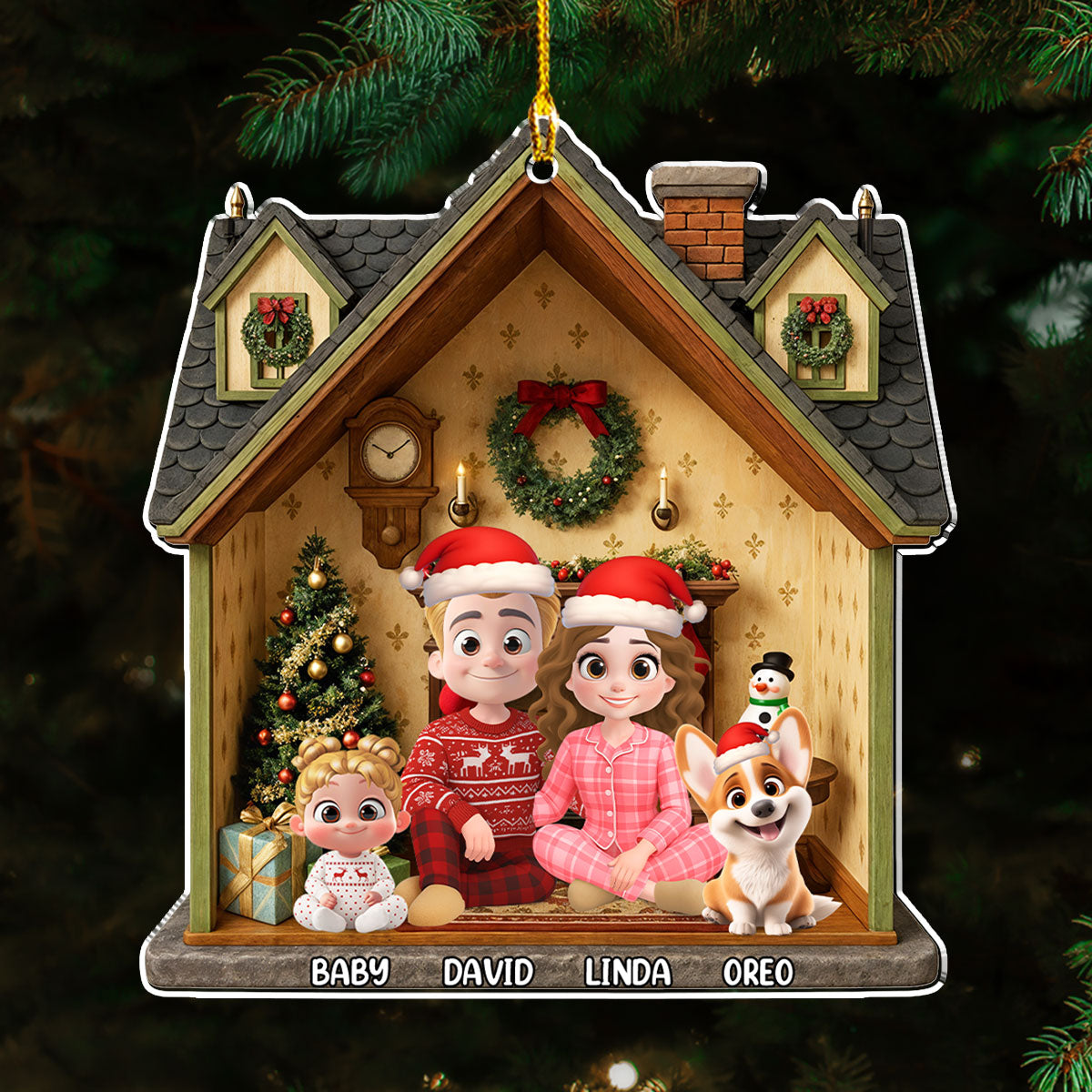 Custom Christmas Decor Home Birthday Gifts For Dog Lovers • Under The Chimney - Personalized 3D Effect Acrylic Ornament