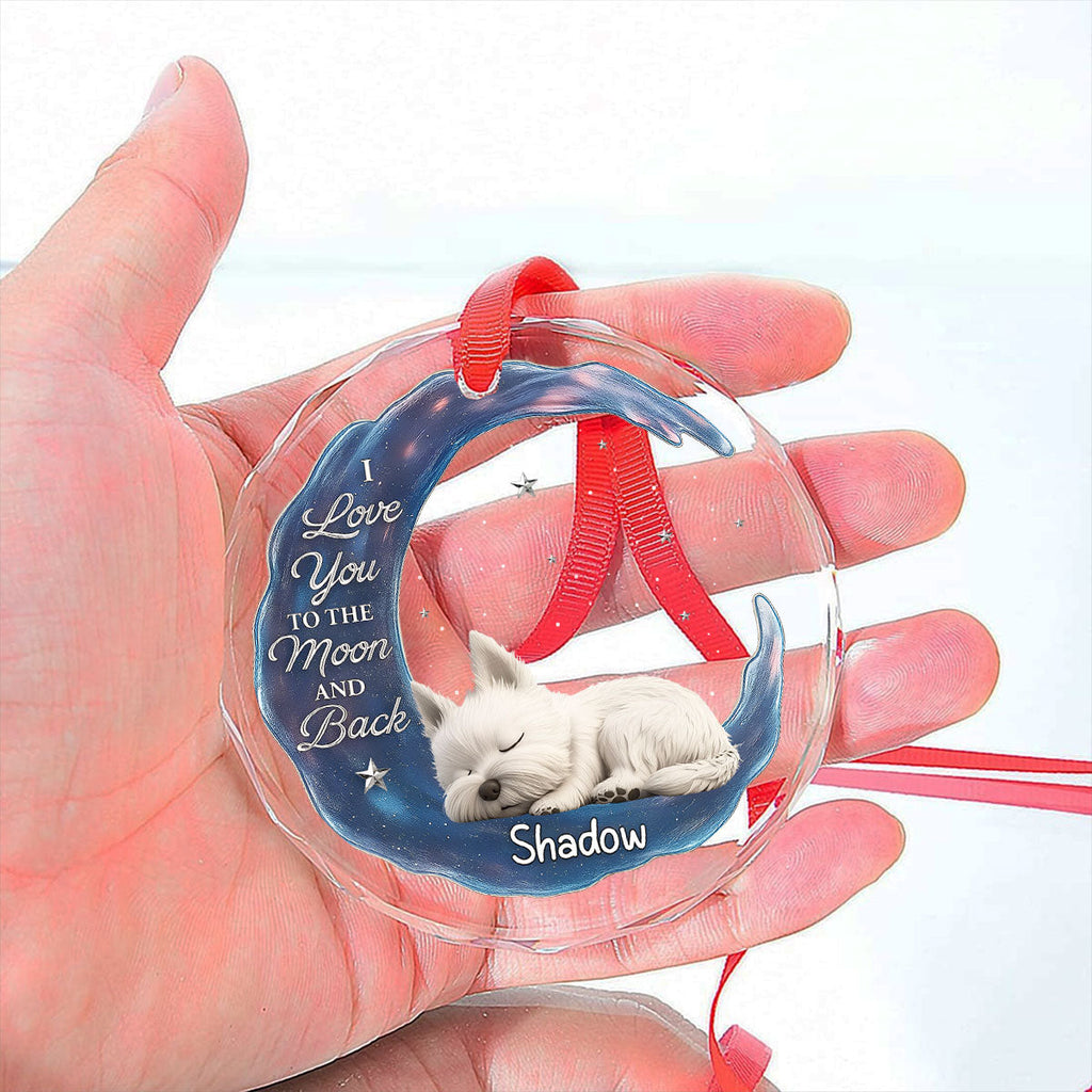 Custom Christmas Memorial Sympathy Gifts For Dogs, Cats • Love You To The Moon - Personalized Glass Ornament