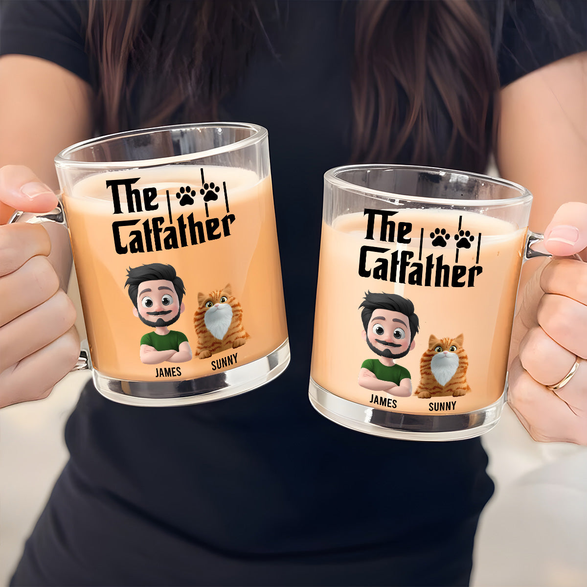Custom Father's day Birthday Gifts For Cat Dad, Cat Lovers • The Catfather - Personalized Glass Mug