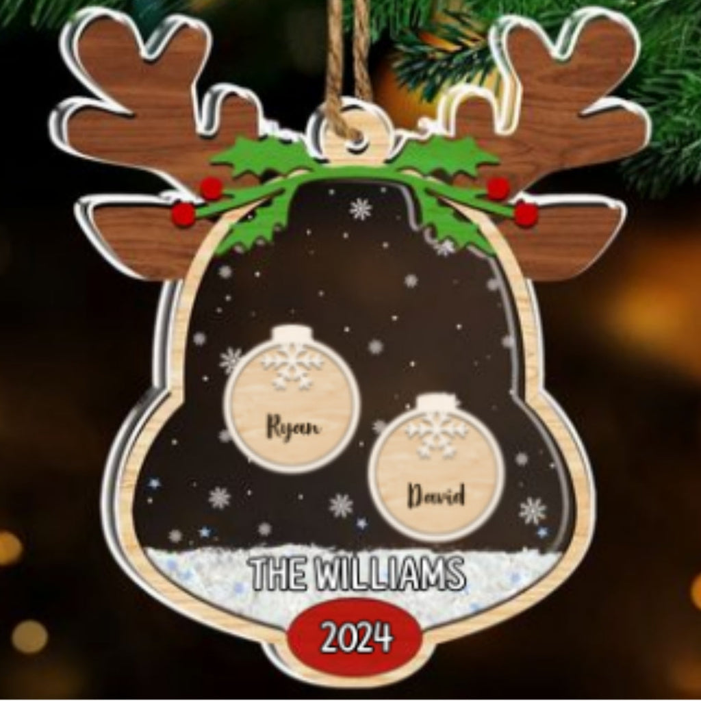 Lovely Reindeer Family - Personalized Acrylic Shaker Ornament