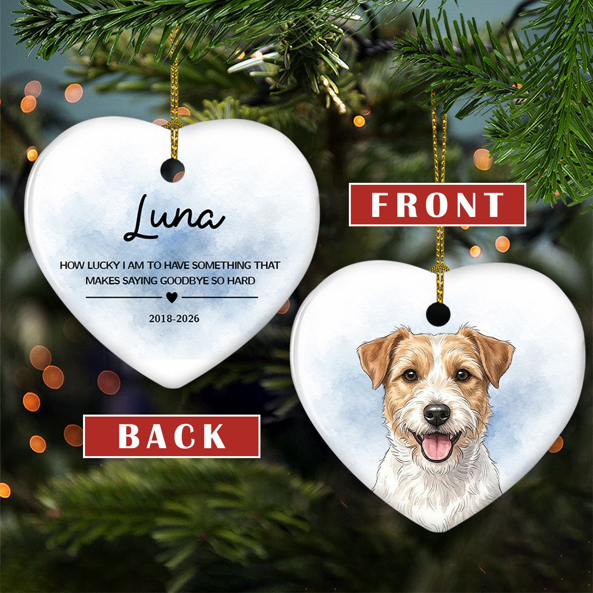 Custom Christmas Memorial Sympathy Gifts For Dogs, Cats • Forever In My Heart - Personalized Heart Ceramic Ornament