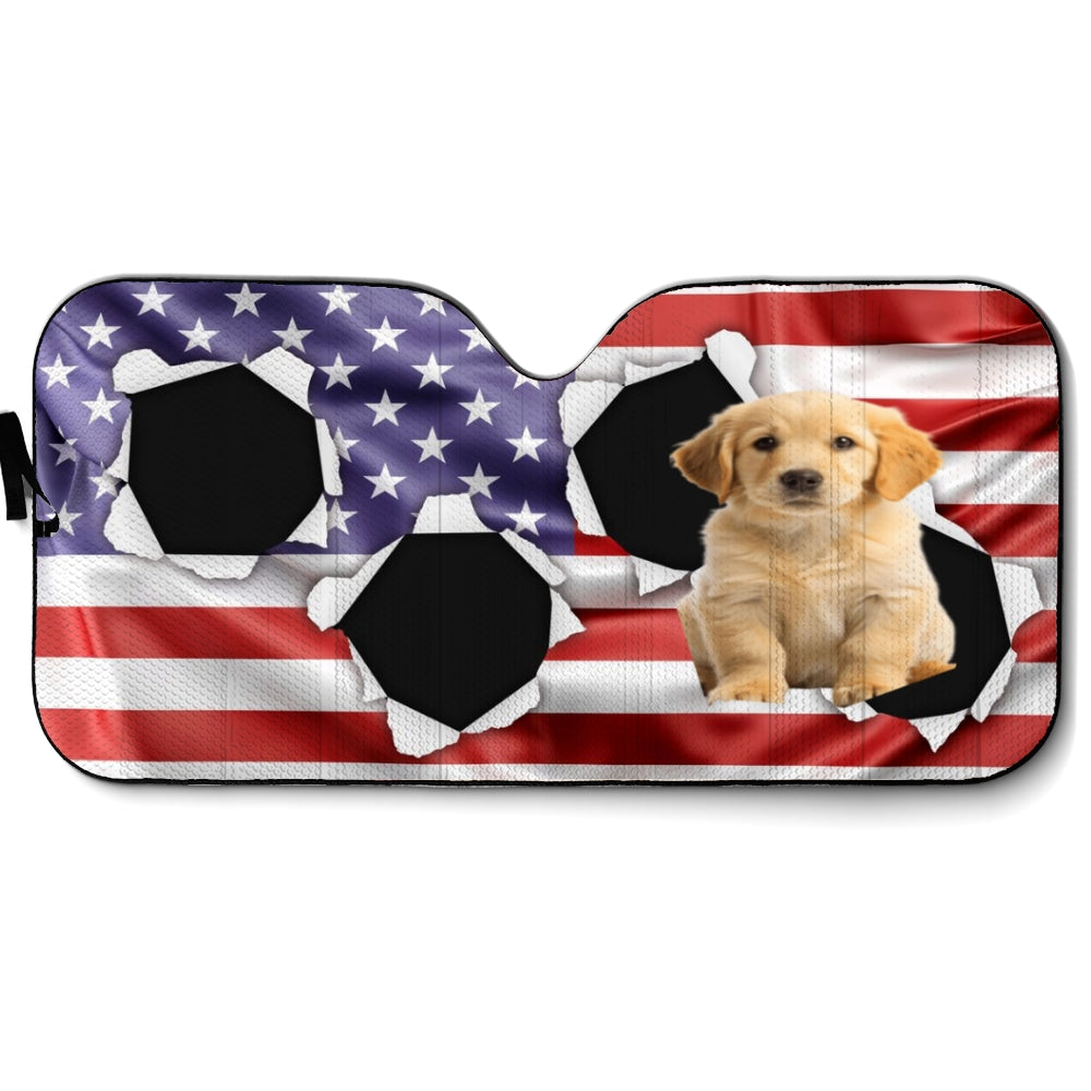 Custom Christmas Birthday Gifts Car Accessories for Dog Parents • God Bless America Upload Photo - Personalized Car Sunshade
