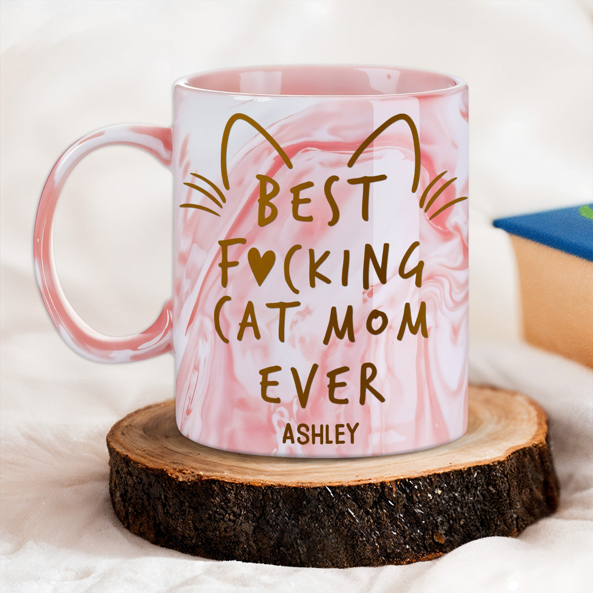Custom Christmas Birthday Gifts For Pet Lovers • Best Cat Mom - Personalized Pink Marble Mug