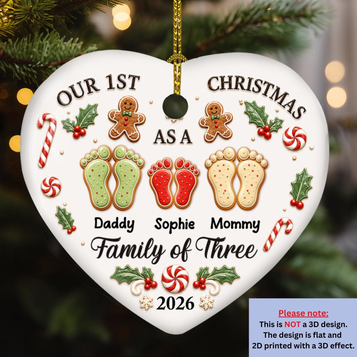 Our First Christmas As One - Personalized 3D Effect Heart Ceramic Ornament