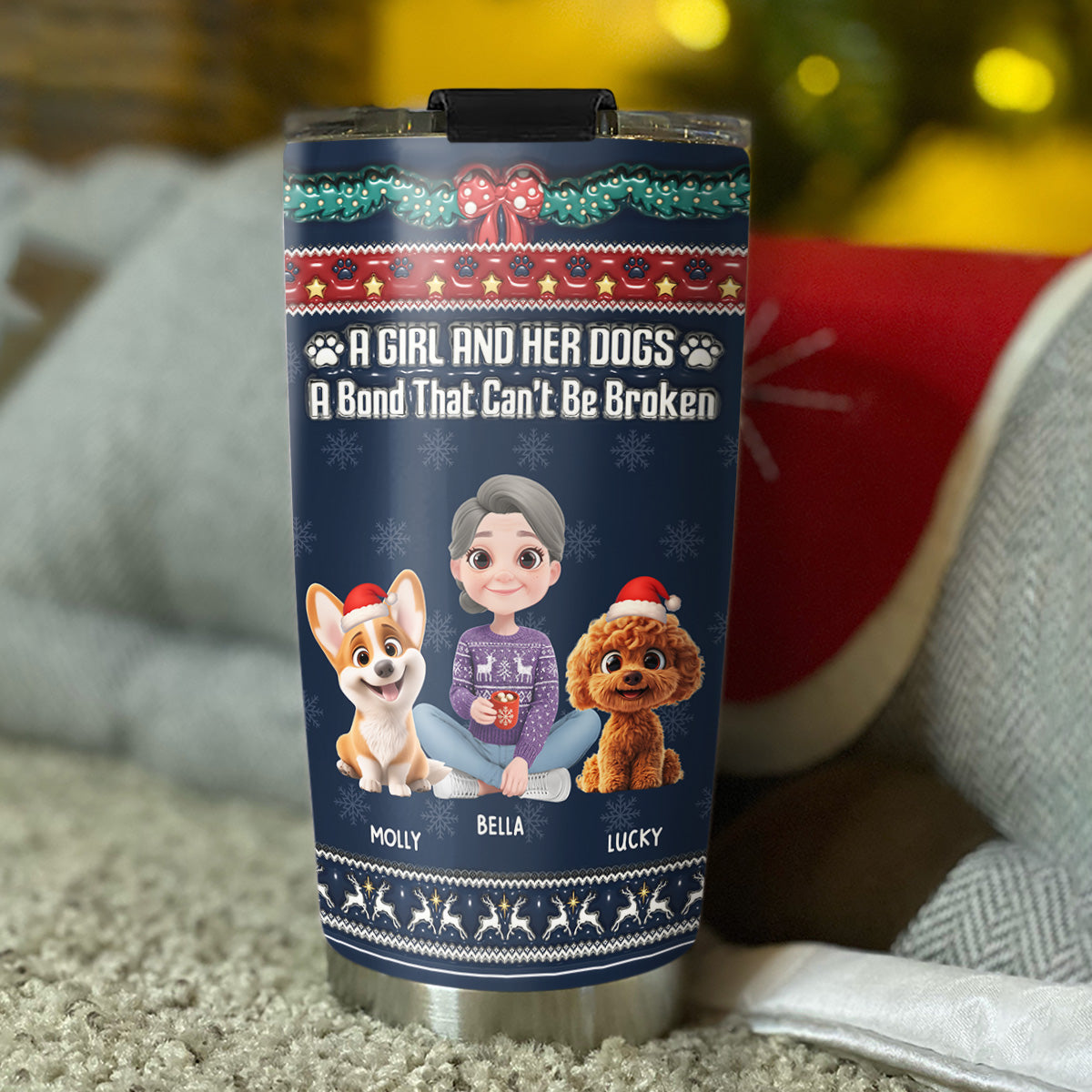 Custom Christmas Birthday Gifts For Dog Mom, Dog Lovers • Christmas A Girl And Her Dog - Personalized 3D Inflated Effect Tumbler