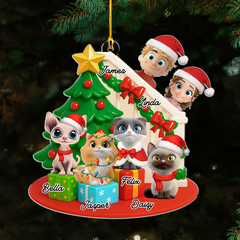 Custom Christmas Decor Home Birthday Gifts For Cat Lovers • Hide And Seek - Personalized 3D Effect Acrylic Ornament