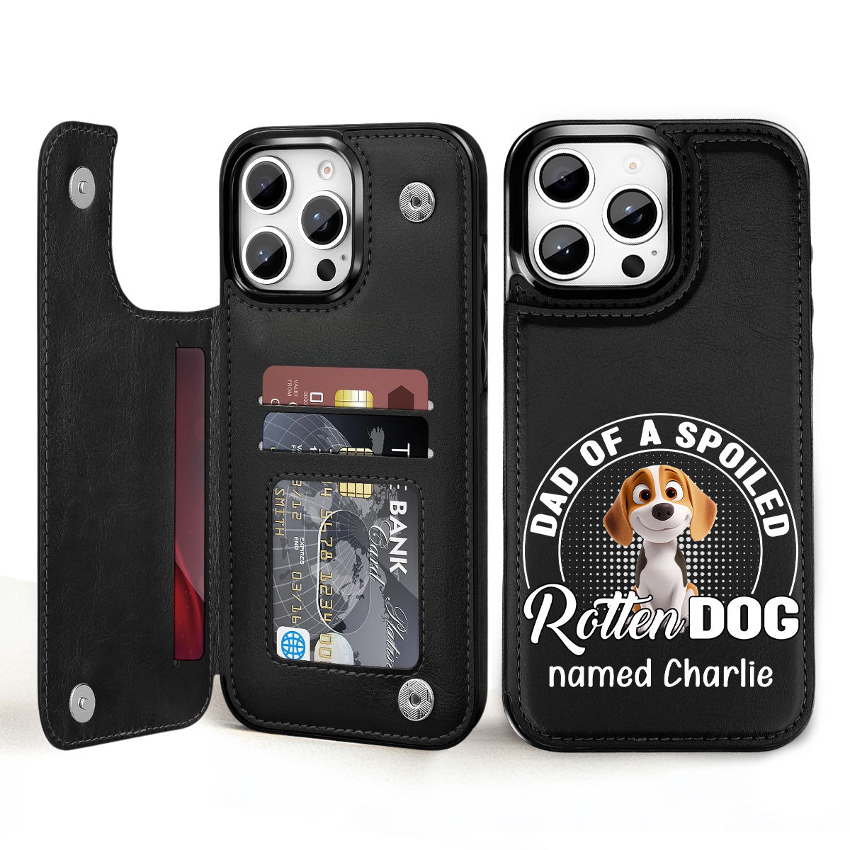 Spoiled Rotten Dog Chibi Cartoon - Personalized Leather Phone Case