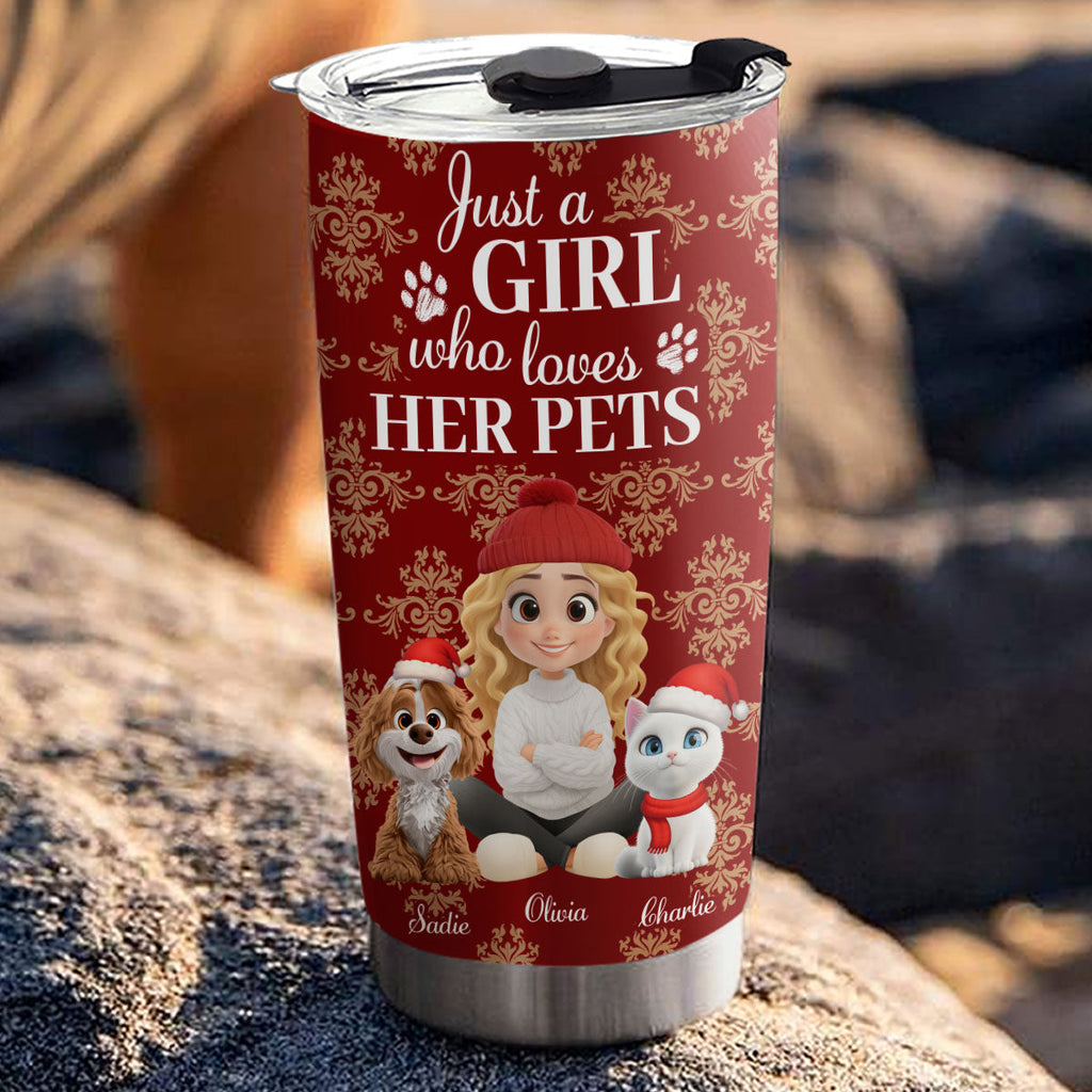 Custom Christmas Birthday Gifts For Pet Mom, Pet Lovers • Toile Pet Cartoon Christmas - Personalized Tumbler