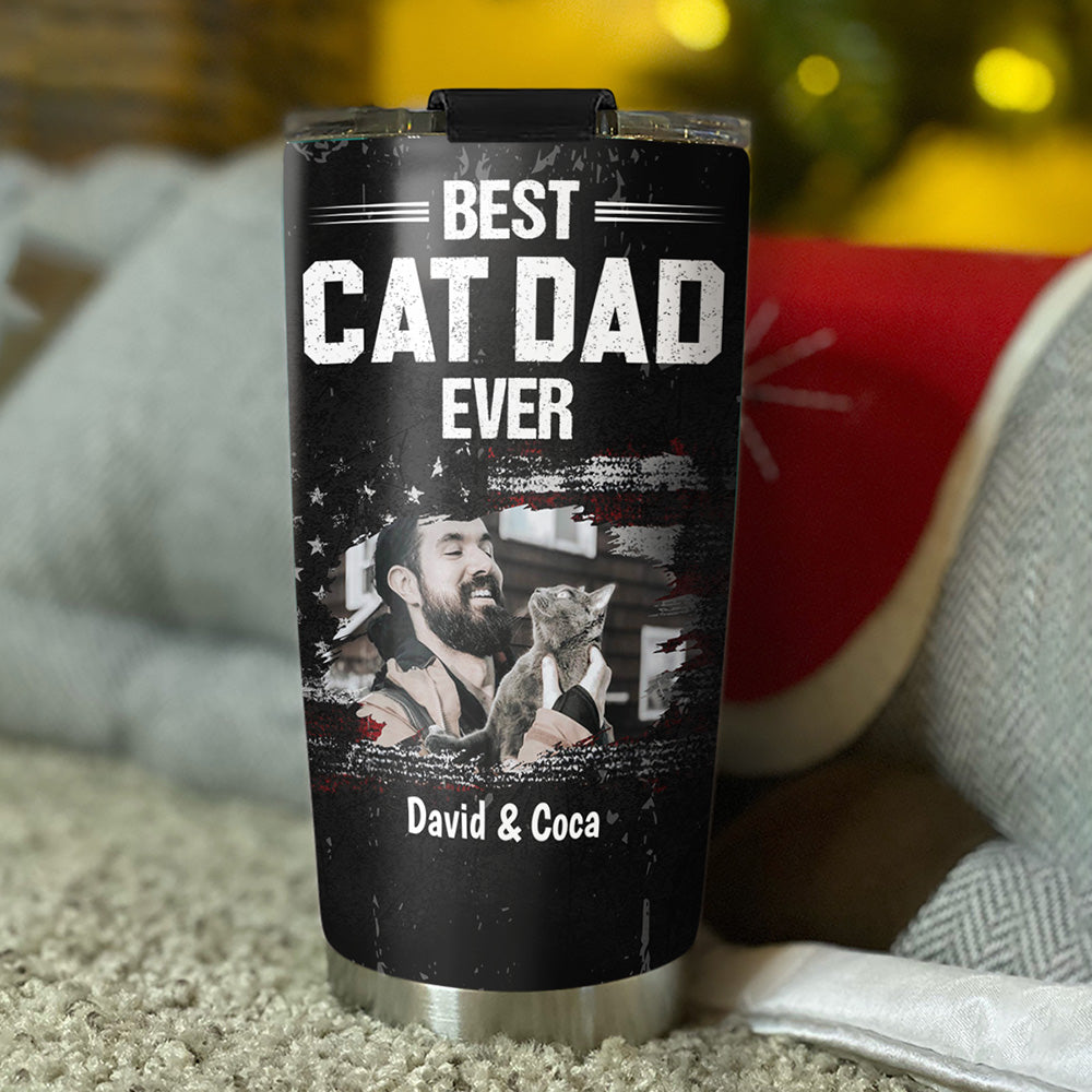 Custom Photo Father's day Birthday Gifts For Cat Dad, Cat Lovers • American Cat Dad Photo - Personalized Tumbler